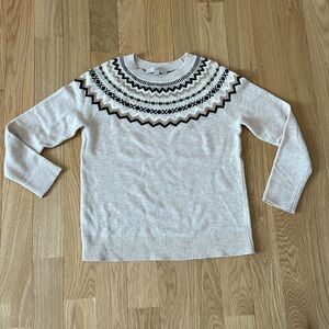 LOFT Fair Isle Medium Petite Sweater with Gold Shimmer Like New Condition Soft